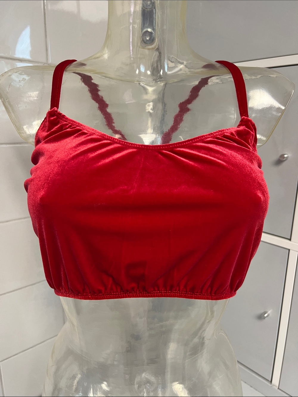 Red Velvet X-Back Bra Dancer Midriff Camisole XL NWOT